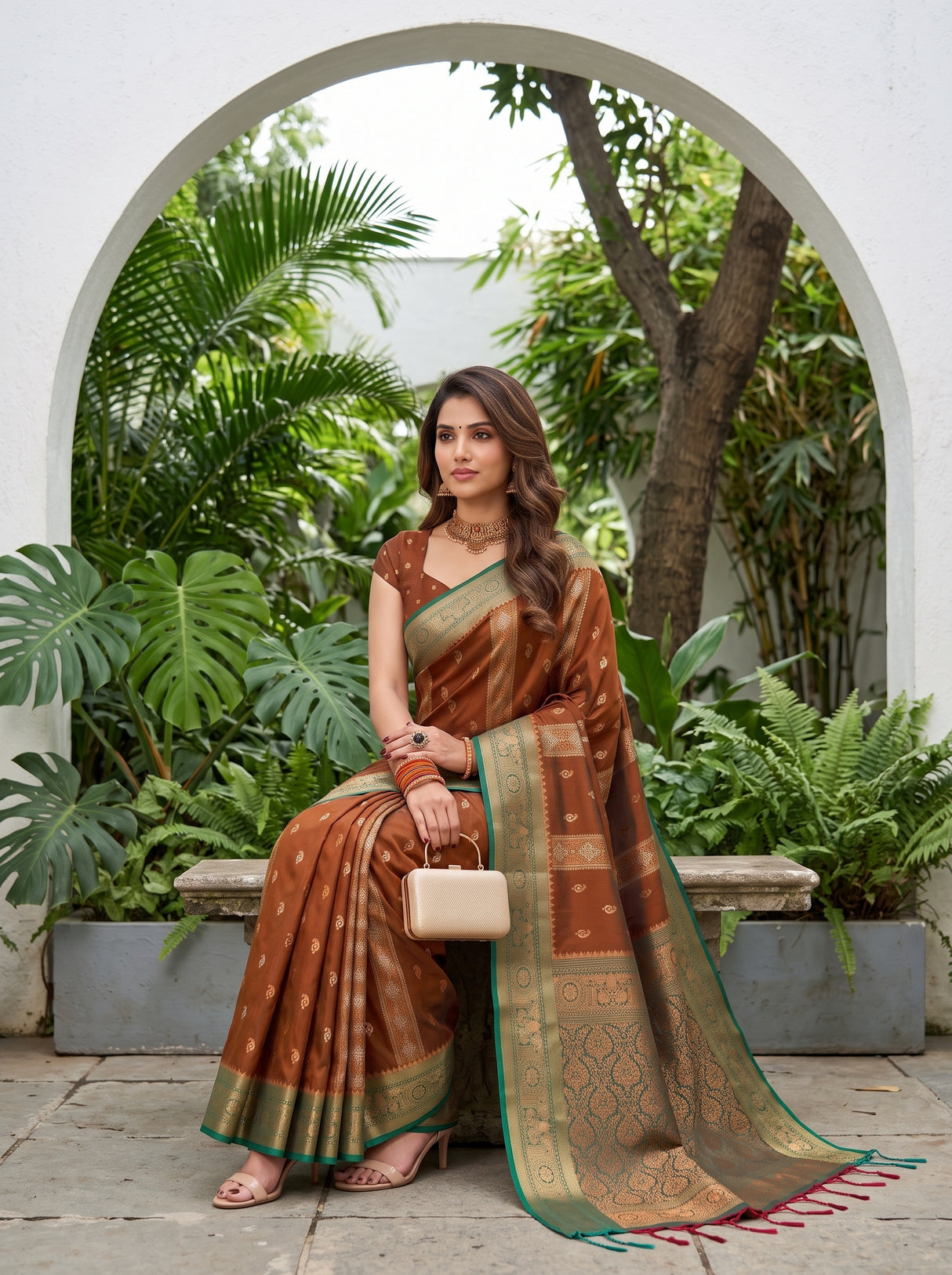 MIMOSA Brown Saree Saree — pose 8 styling detail