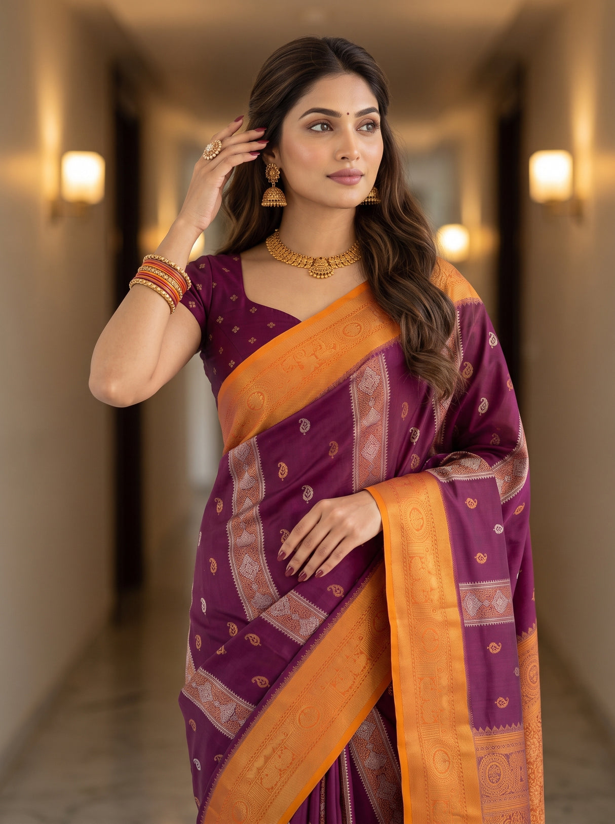 MIMOSA Wine Saree Saree — pose 10 styling detail