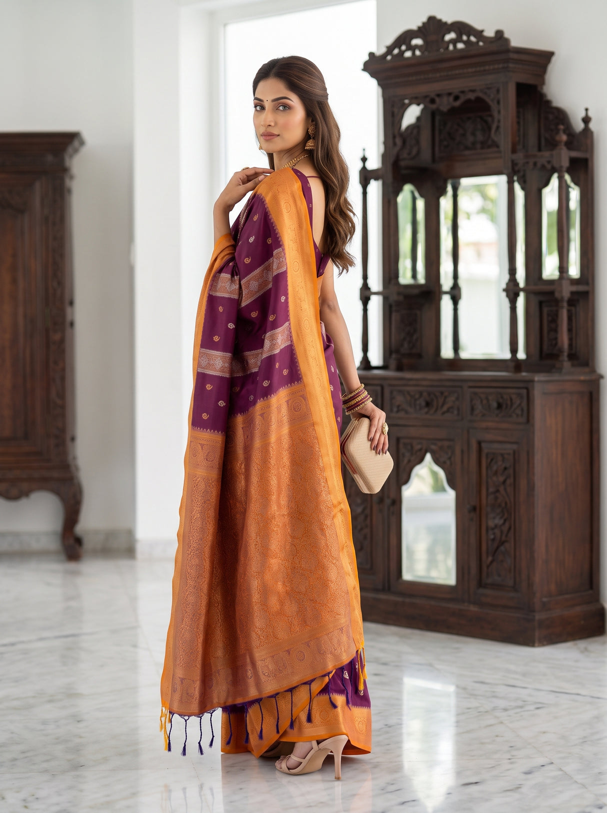 MIMOSA Wine Saree Saree — pose 7 styling detail