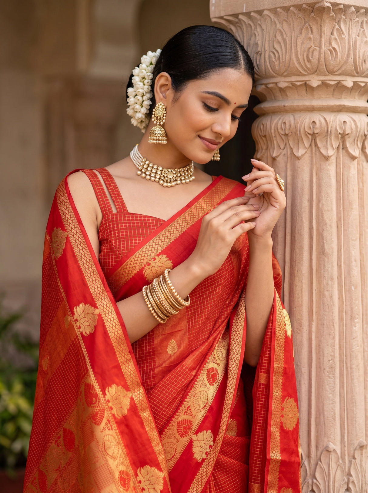 MIMOSA Orange Saree Saree — pose 10 styling detail