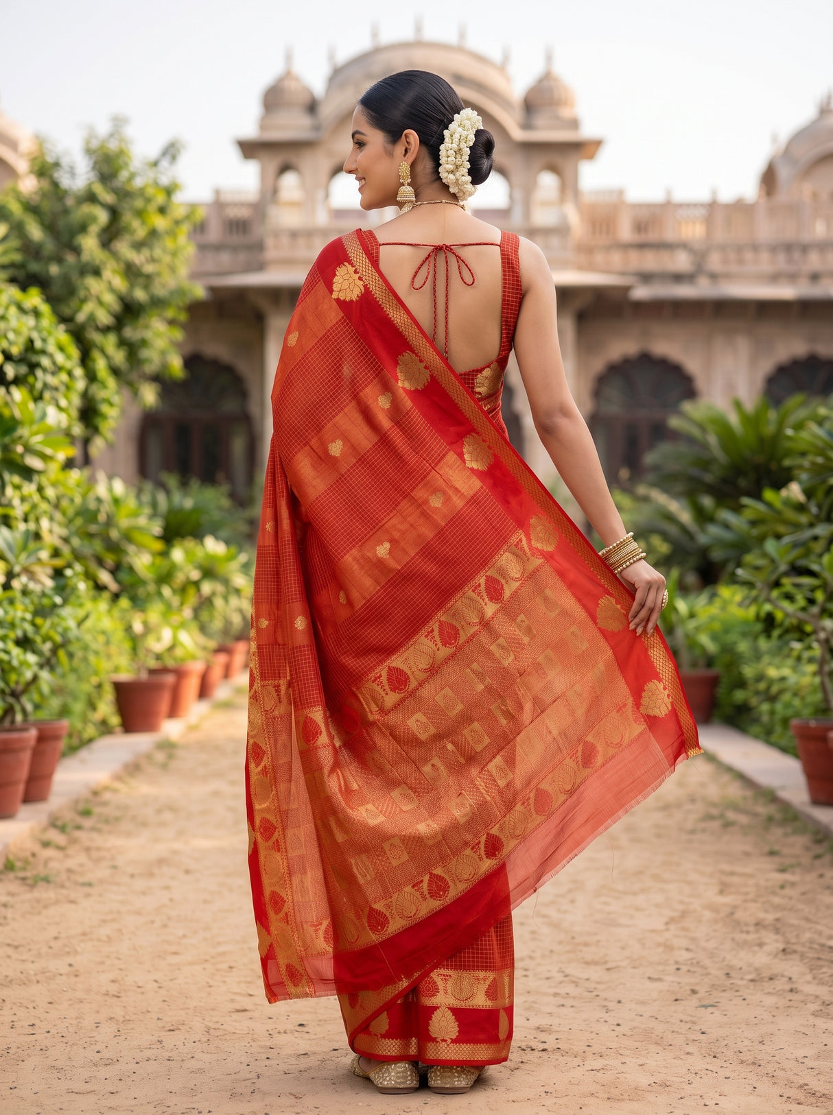 MIMOSA Orange Saree Saree — pose 2 styling detail