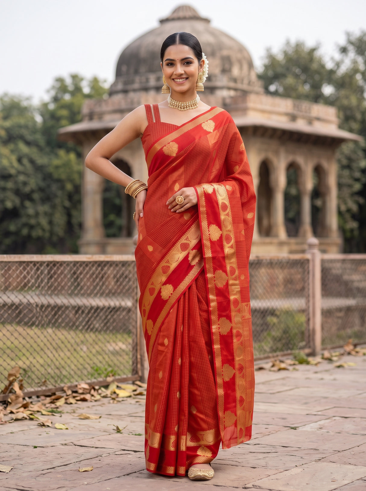 MIMOSA Orange Saree Saree — pose 4 styling detail