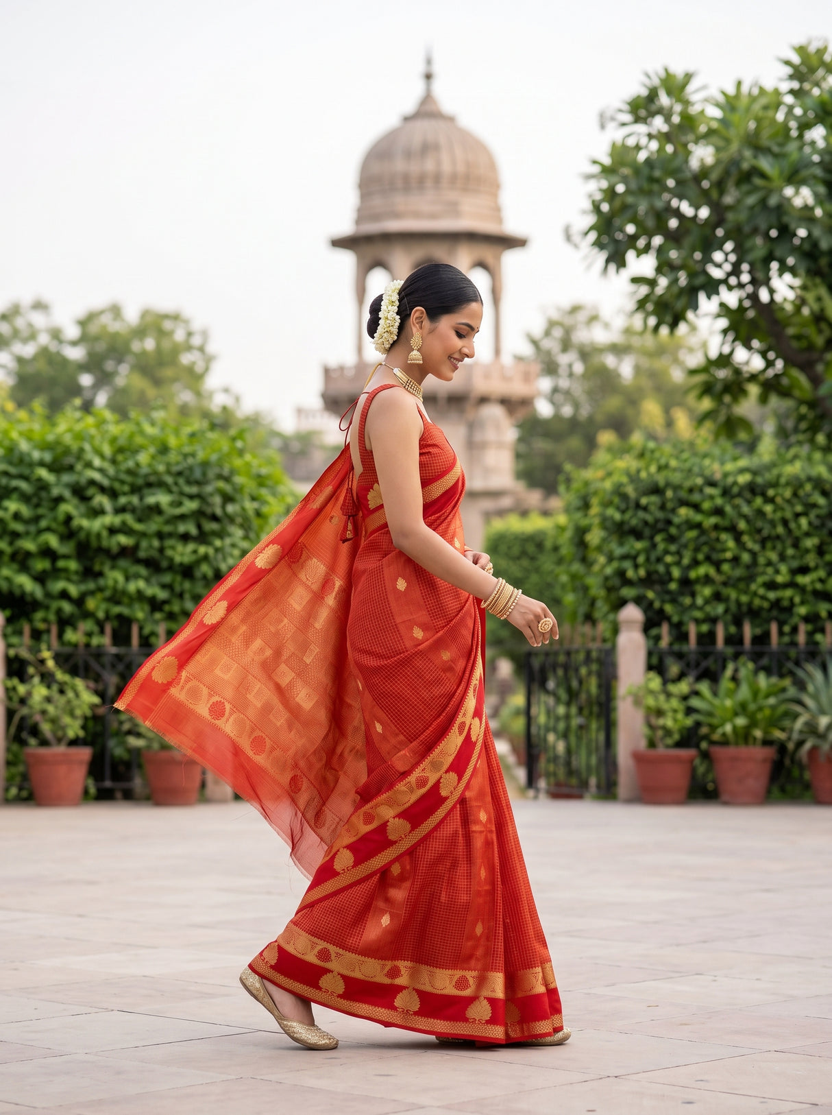 MIMOSA Orange Saree Saree — pose 6 styling detail