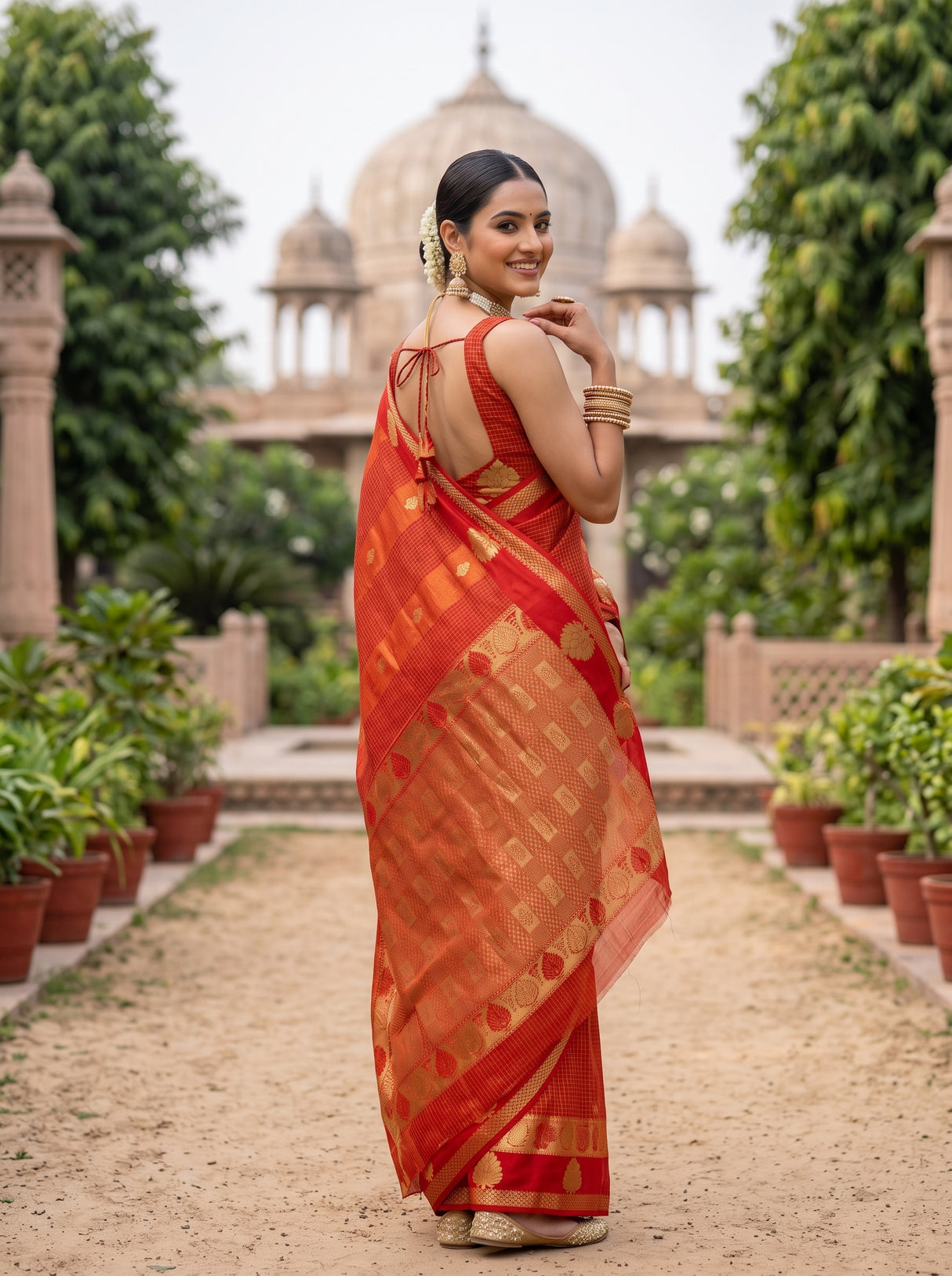 MIMOSA Orange Saree Saree — pose 7 styling detail