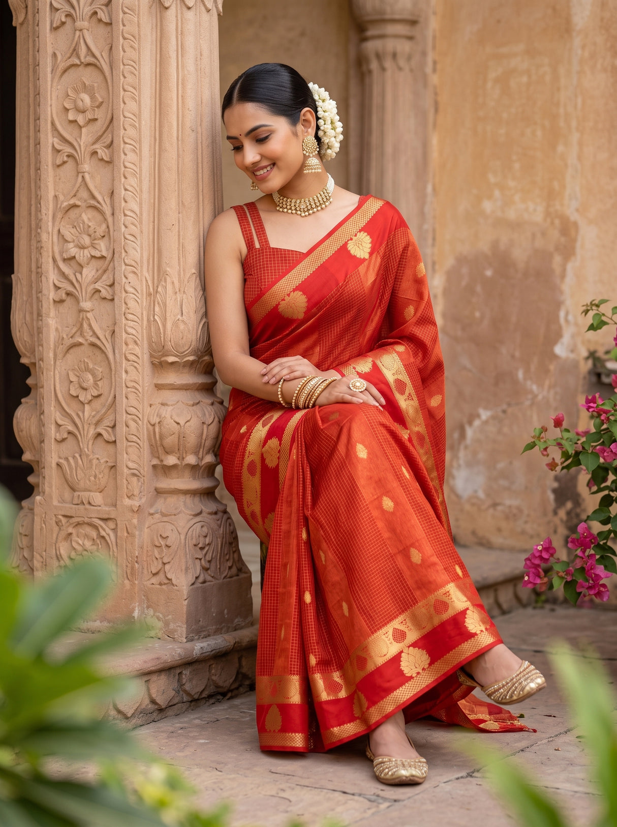 MIMOSA Orange Saree Saree — pose 8 styling detail