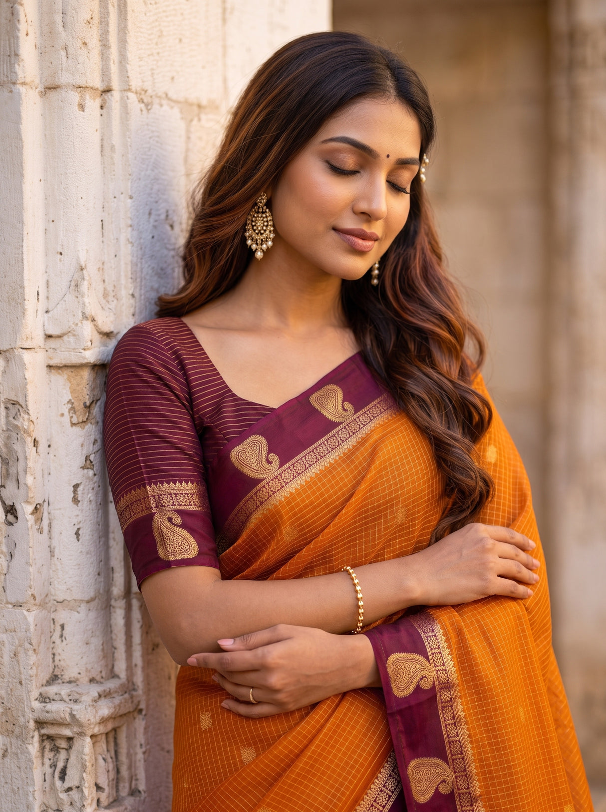 MIMOSA Mustard Saree Saree — pose 10 styling detail