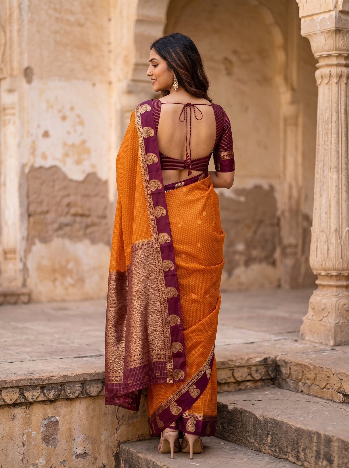 MIMOSA Mustard Saree Saree — pose 2 styling detail