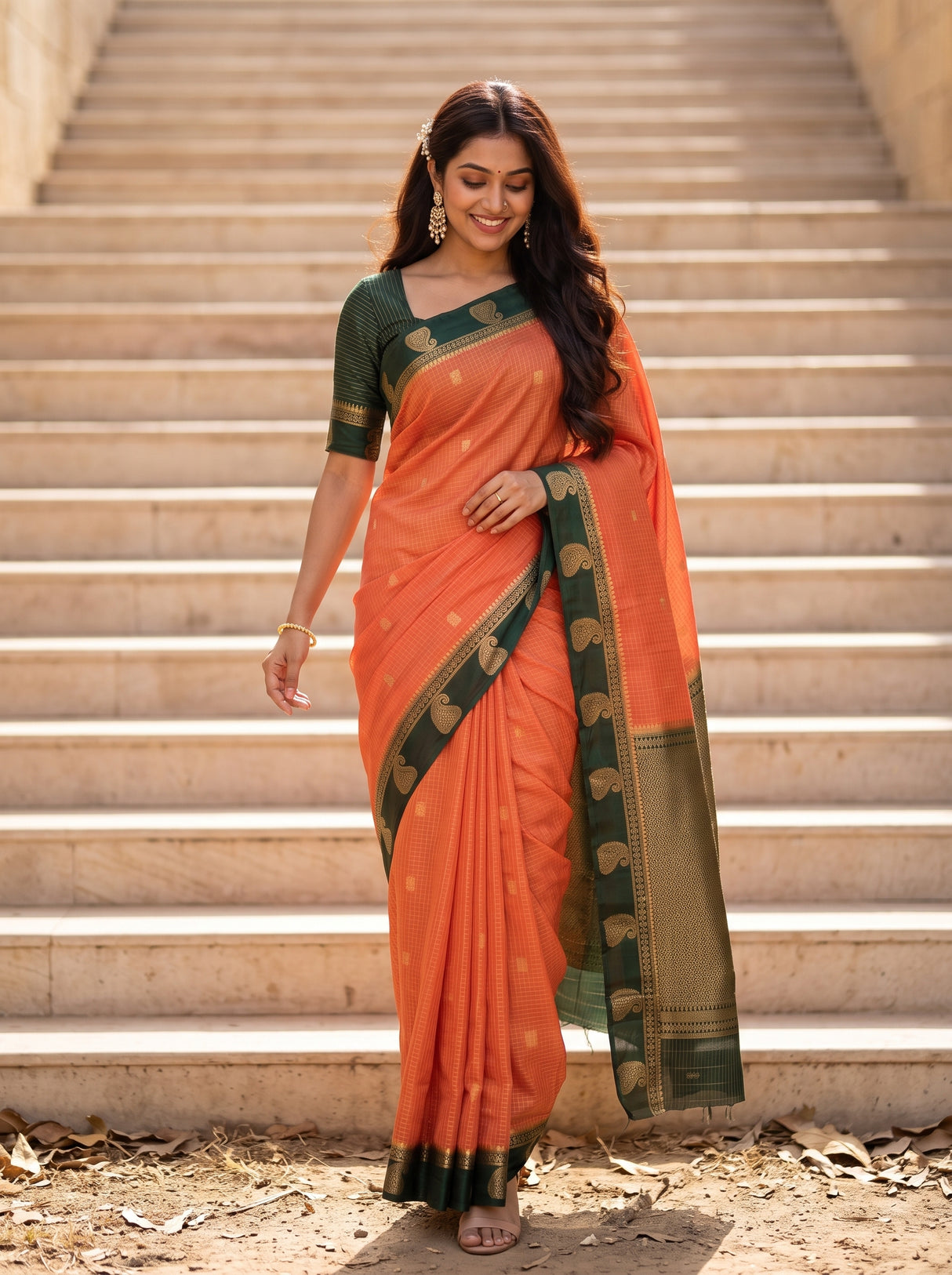 MIMOSA Peach Saree Saree — pose 6 styling detail