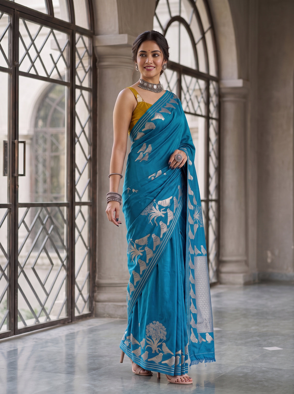 MIMOSA Ananda Mysore Silk crepe Saree — pose 5 styling detail