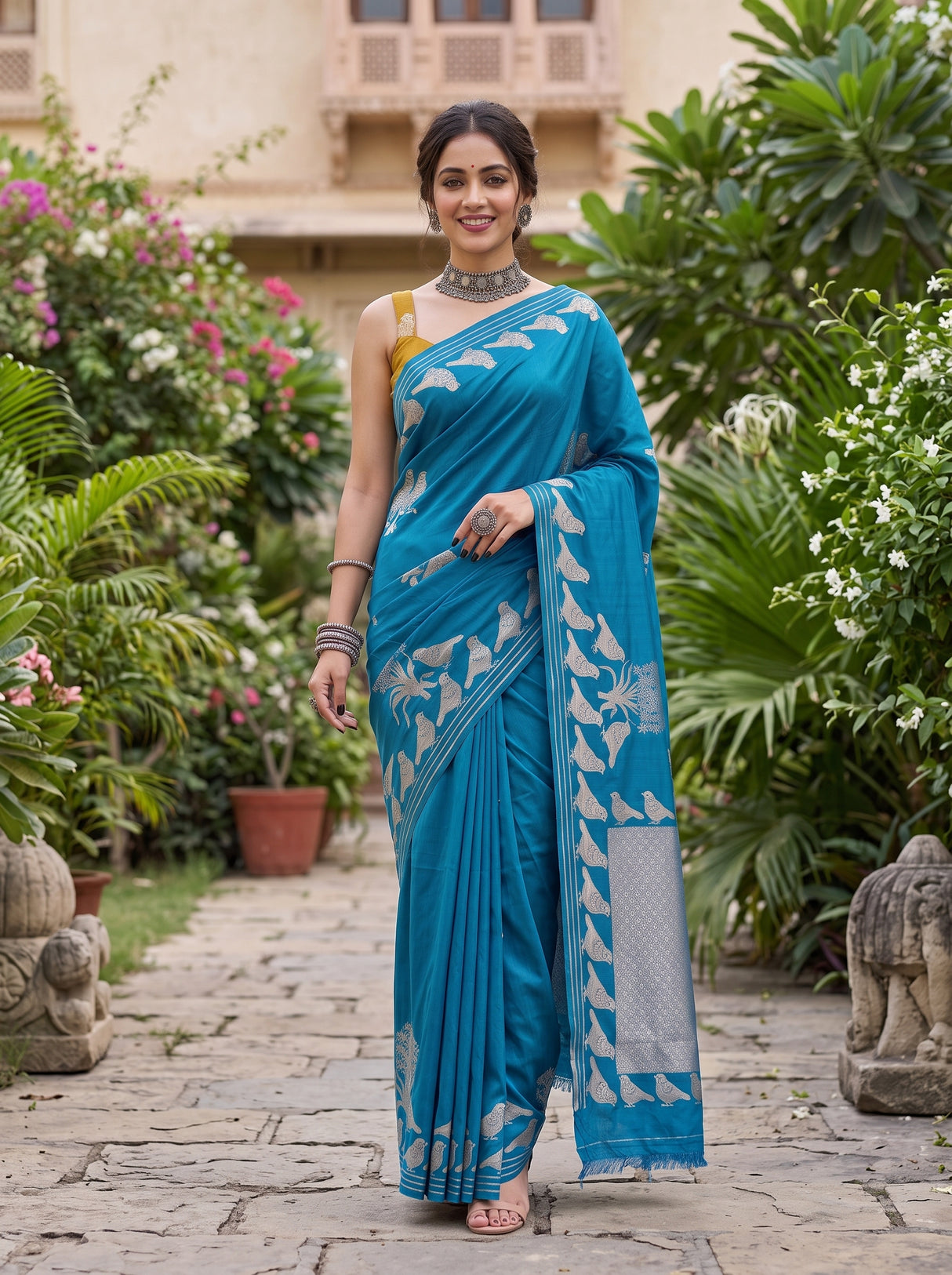 MIMOSA Ananda Mysore Silk crepe Saree — pose 6 styling detail