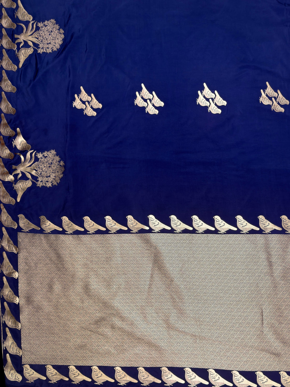 MIMOSA Navy Mysore Silk crepe Saree — pallu and zari work detail