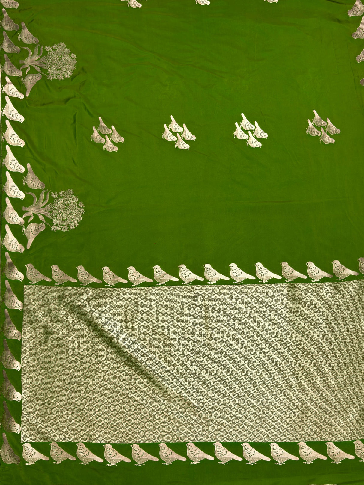 MIMOSA Olive Mysore Silk crepe Saree — pallu and zari work detail
