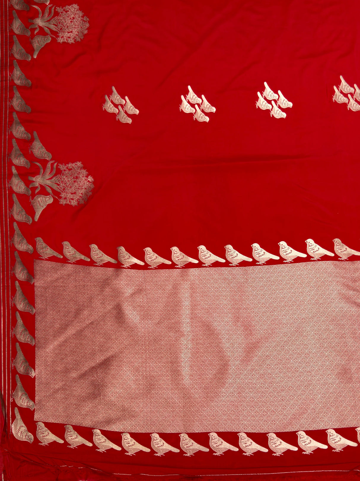 MIMOSA Red Mysore Silk crepe Saree — pallu and zari work detail