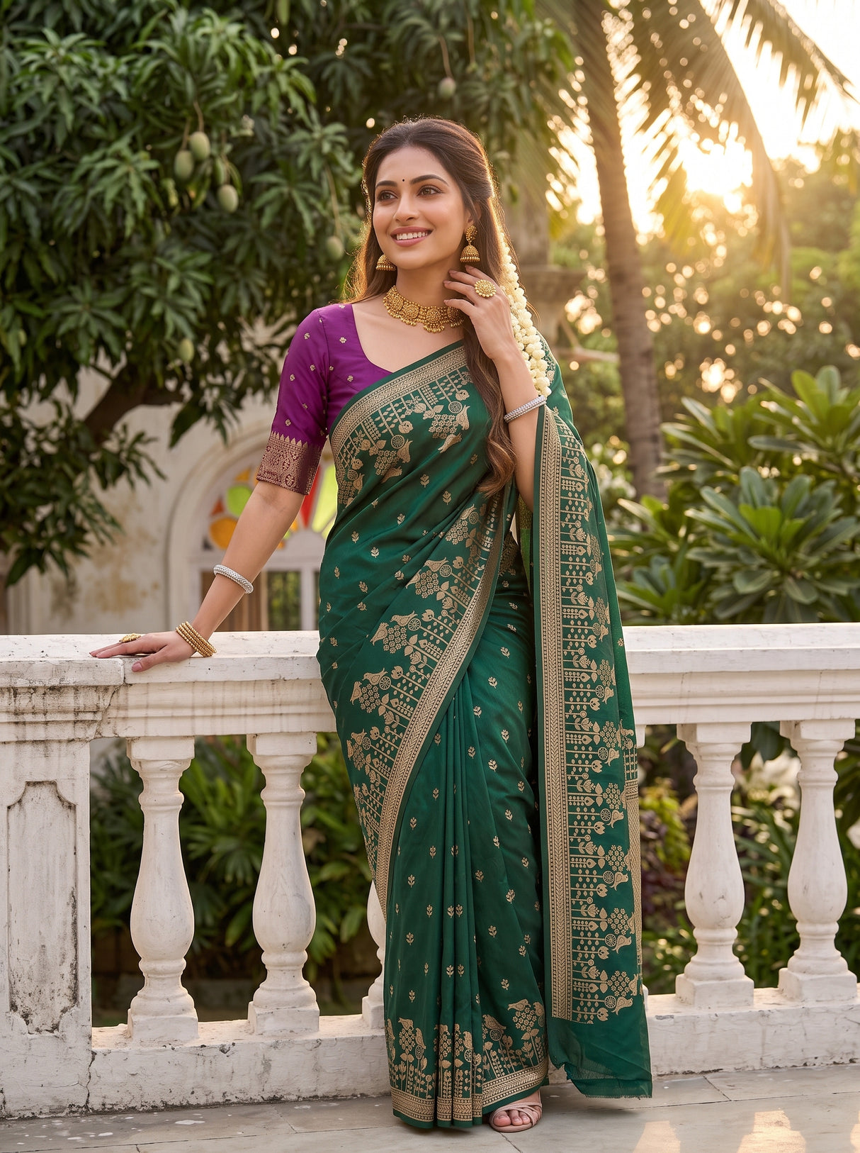 MIMOSA Bottle Green Saree Saree — pose 10 styling detail