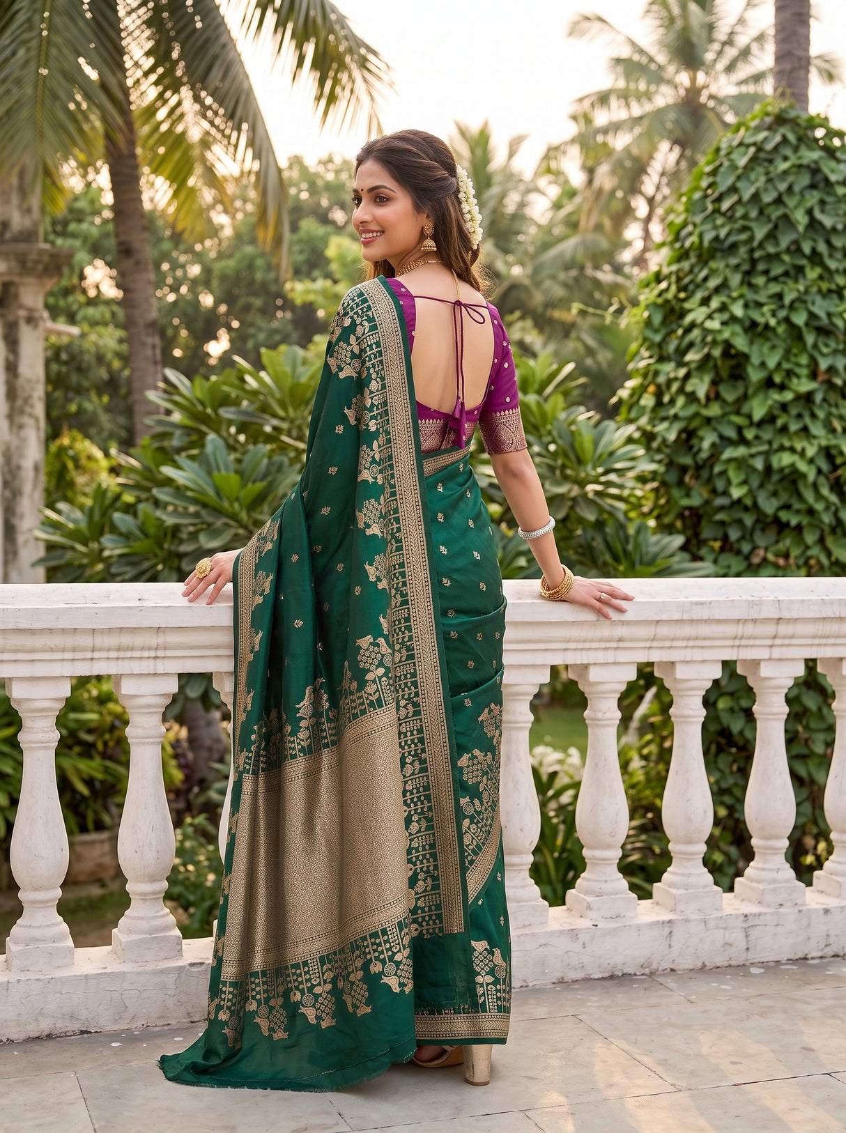 MIMOSA Bottle Green Saree Saree — pose 7 styling detail