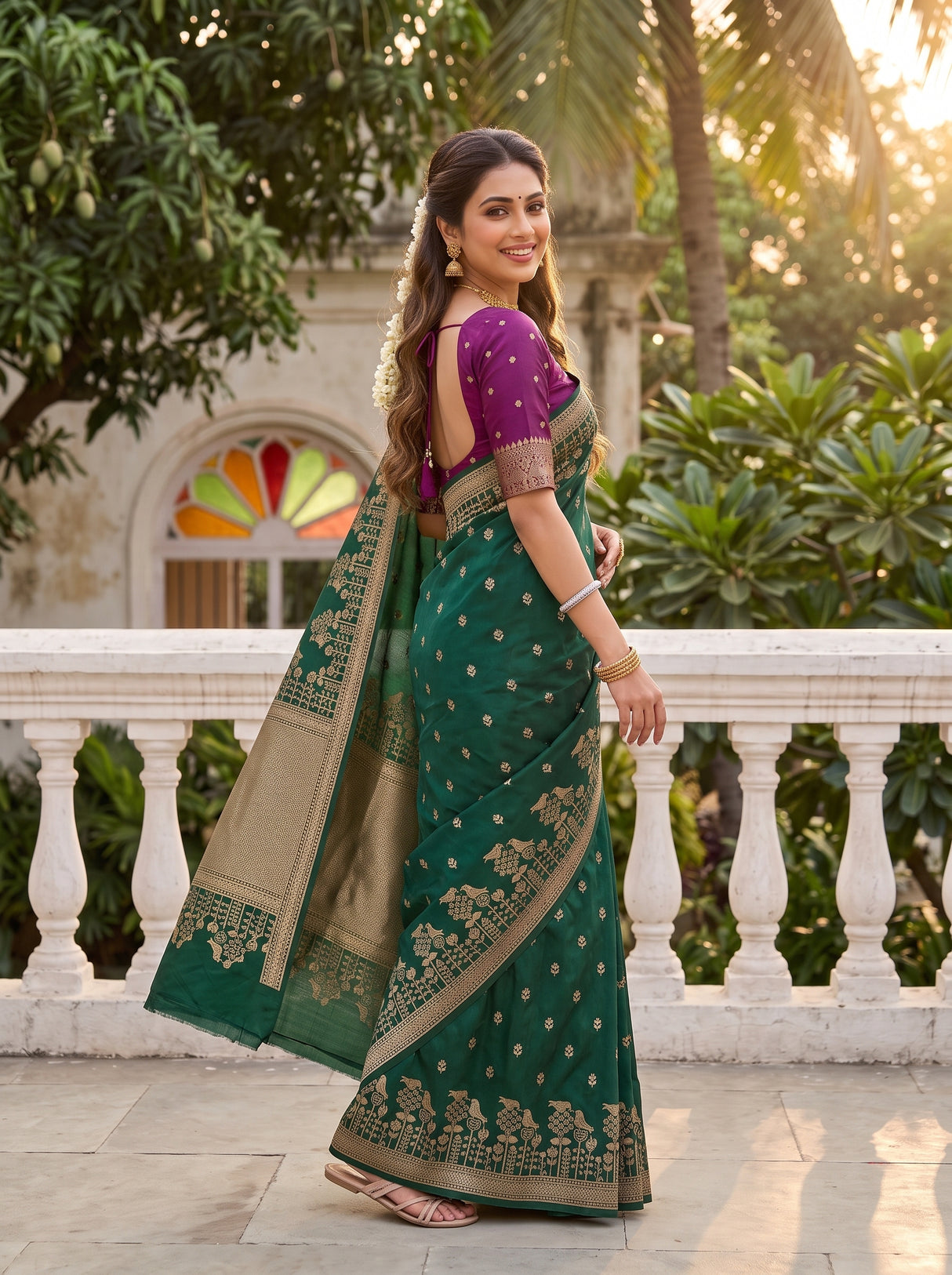 MIMOSA Bottle Green Saree Saree — pose 9 styling detail