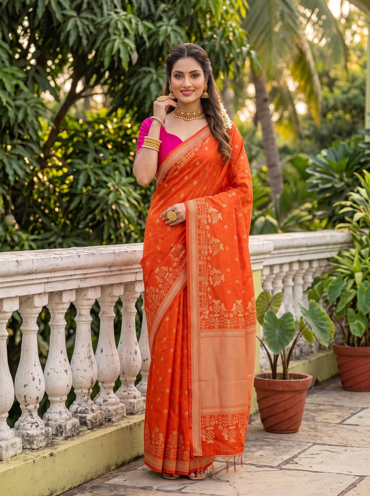 MIMOSA Orange Saree Saree — pose 7 styling detail