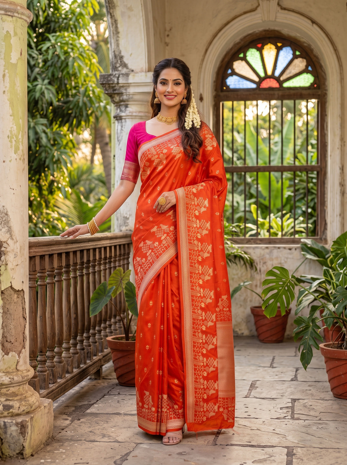 MIMOSA Orange Saree Saree — pose 9 styling detail
