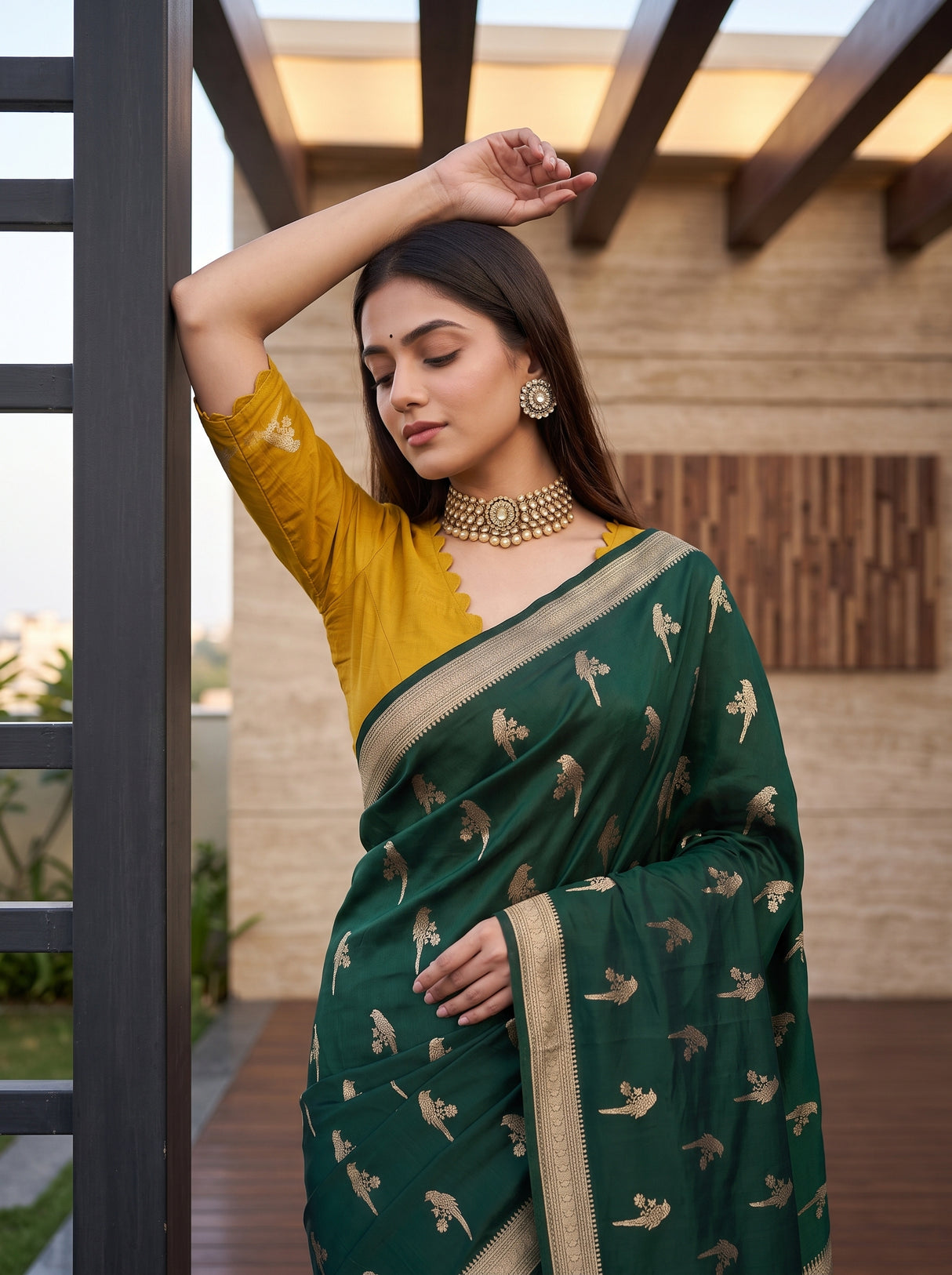 MIMOSA Bottle Green Saree Saree — pose 10 styling detail