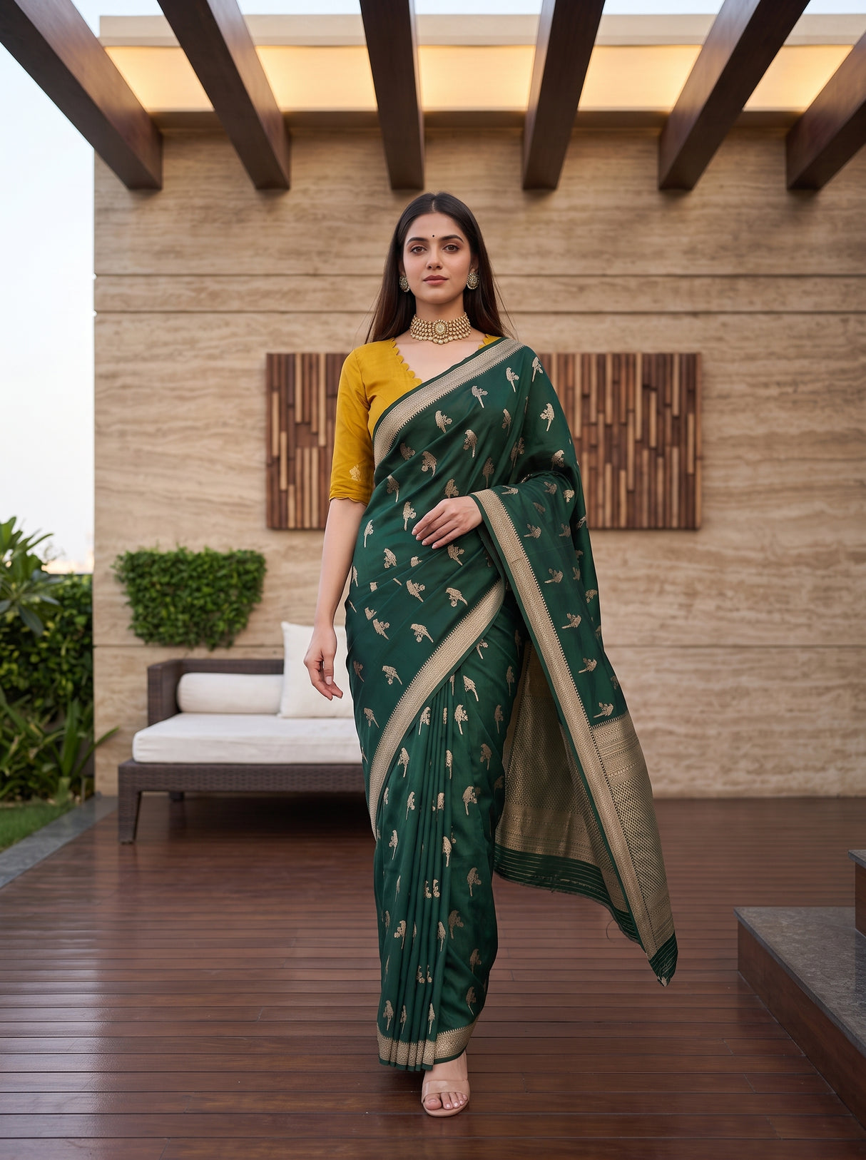 MIMOSA Bottle Green Saree Saree — pose 6 styling detail