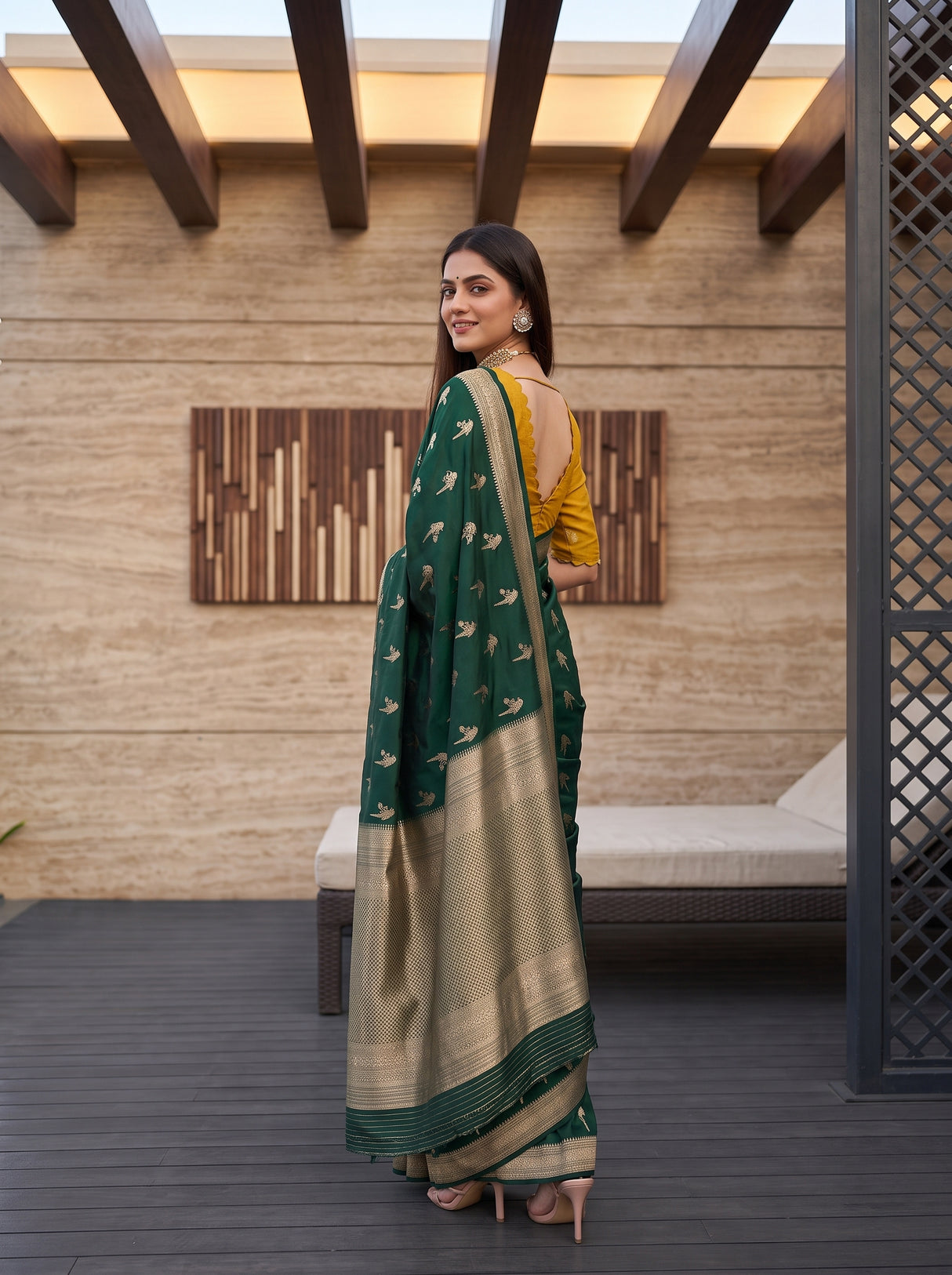 MIMOSA Bottle Green Saree Saree — pose 7 styling detail