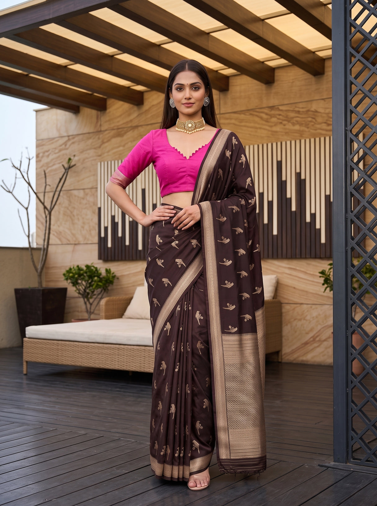 MIMOSA Chocolate Saree Saree — pose 4 styling detail