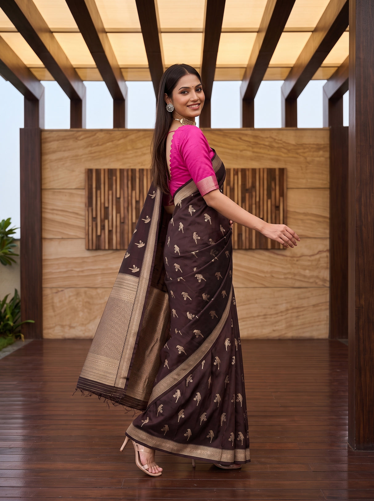 MIMOSA Chocolate Saree Saree — pose 9 styling detail