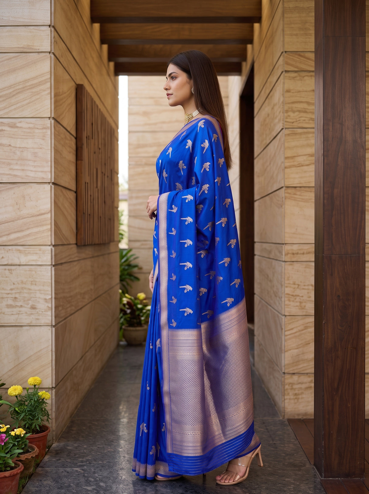 MIMOSA Royal Blue Saree Saree — pose 3 styling detail