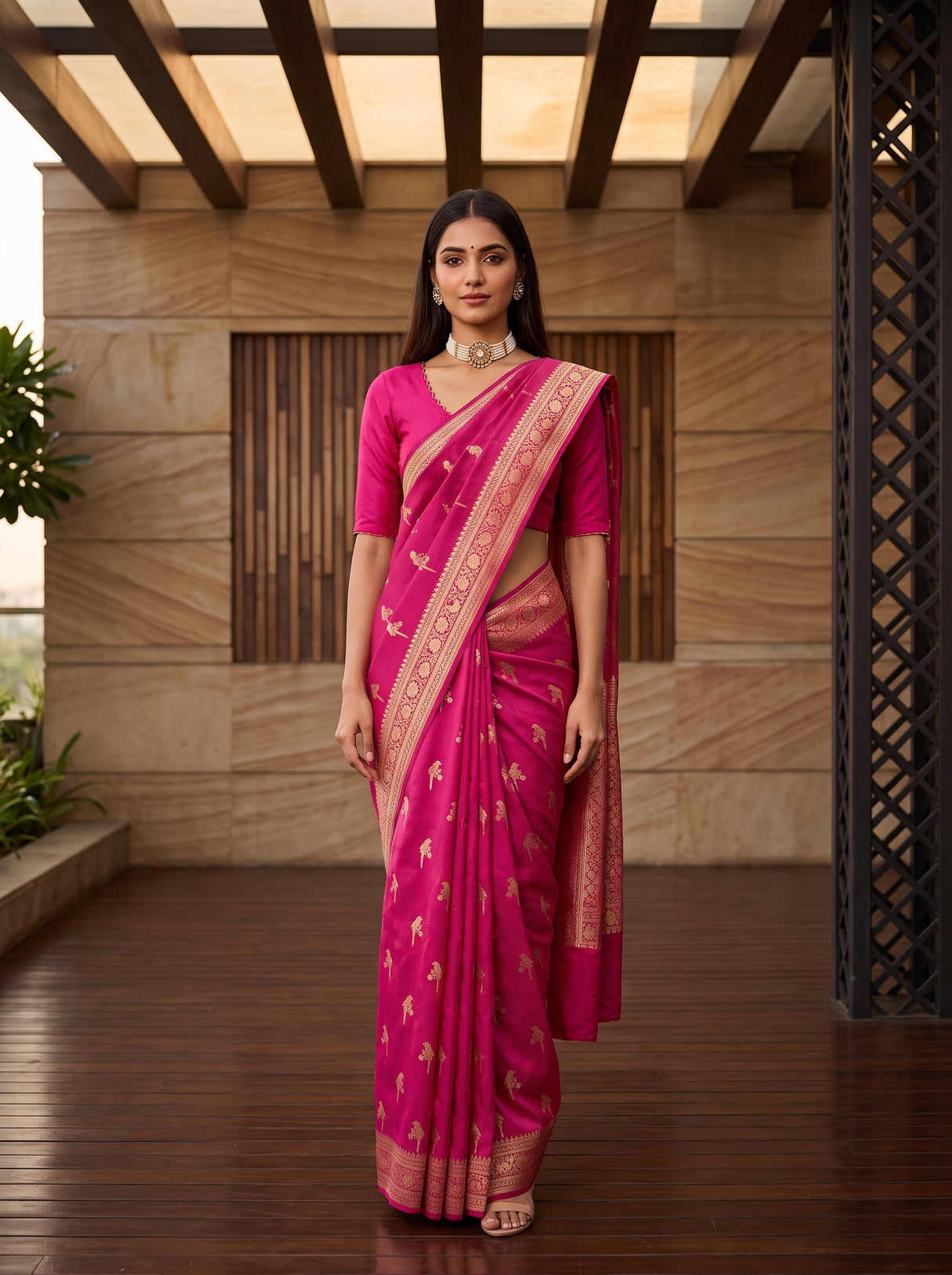 MIMOSA Rani Saree Saree — front view on mannequin