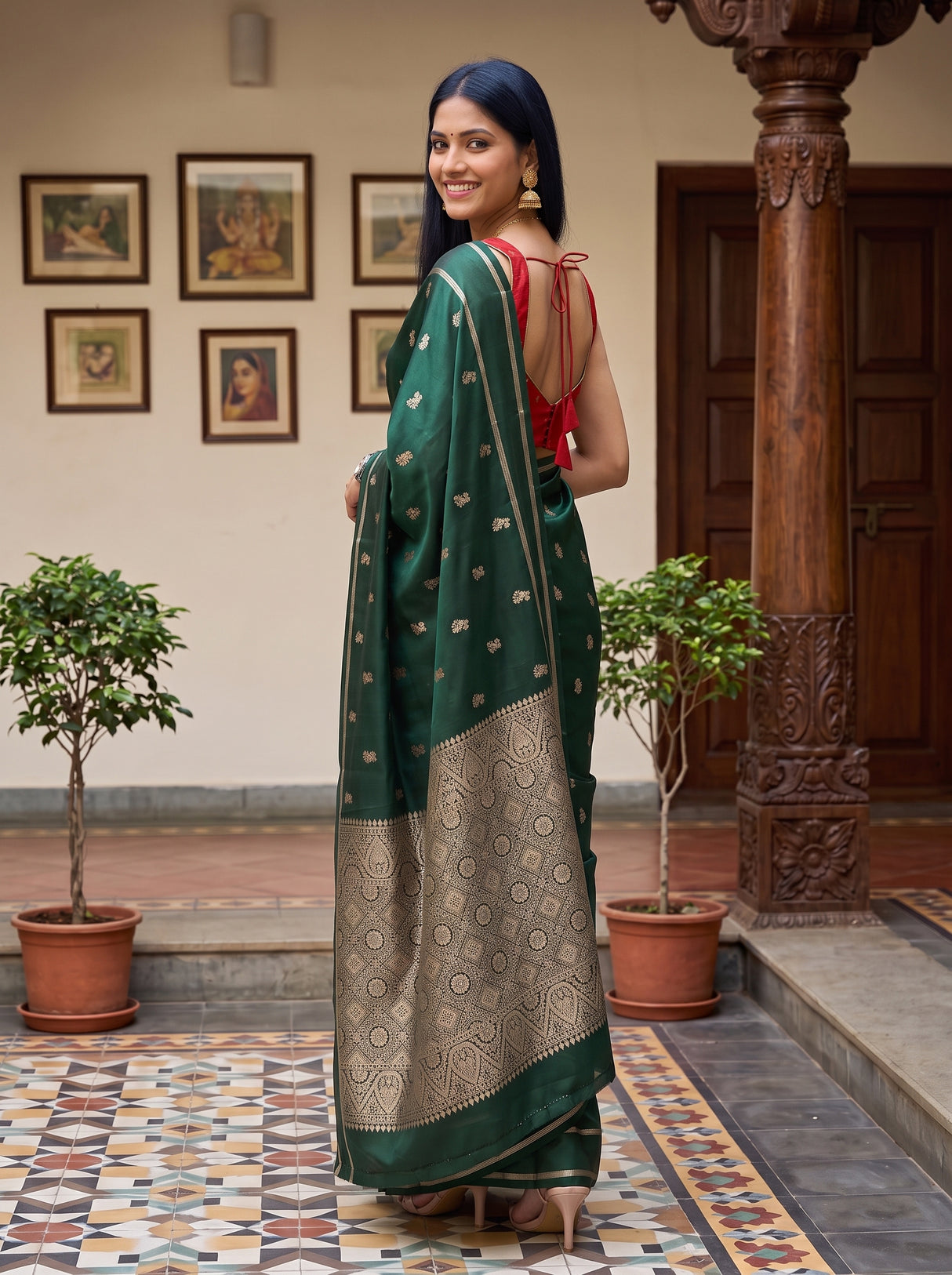 MIMOSA Bottle Green Saree Saree — pose 7 styling detail