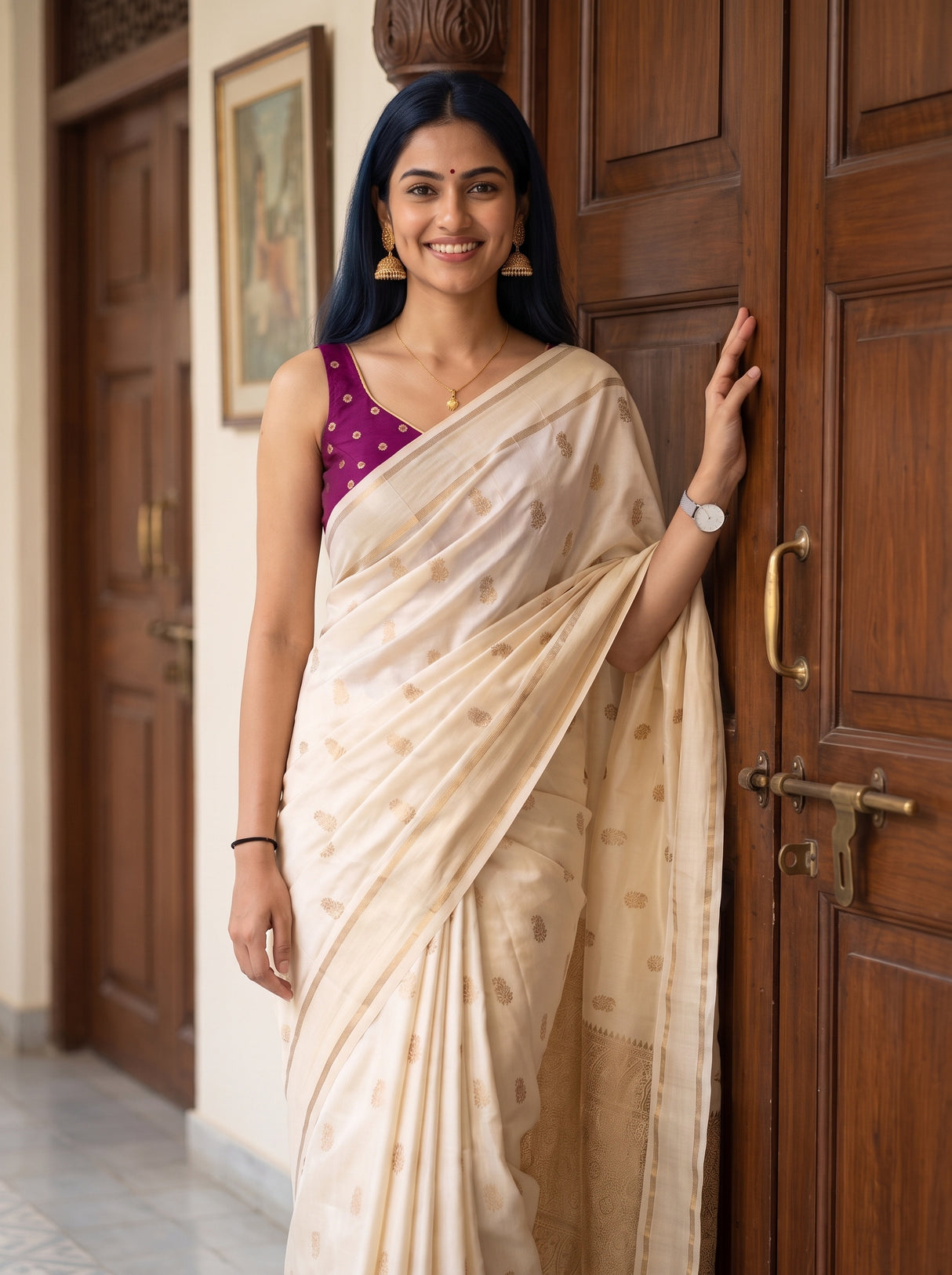 MIMOSA Half White Saree Saree — pose 10 styling detail