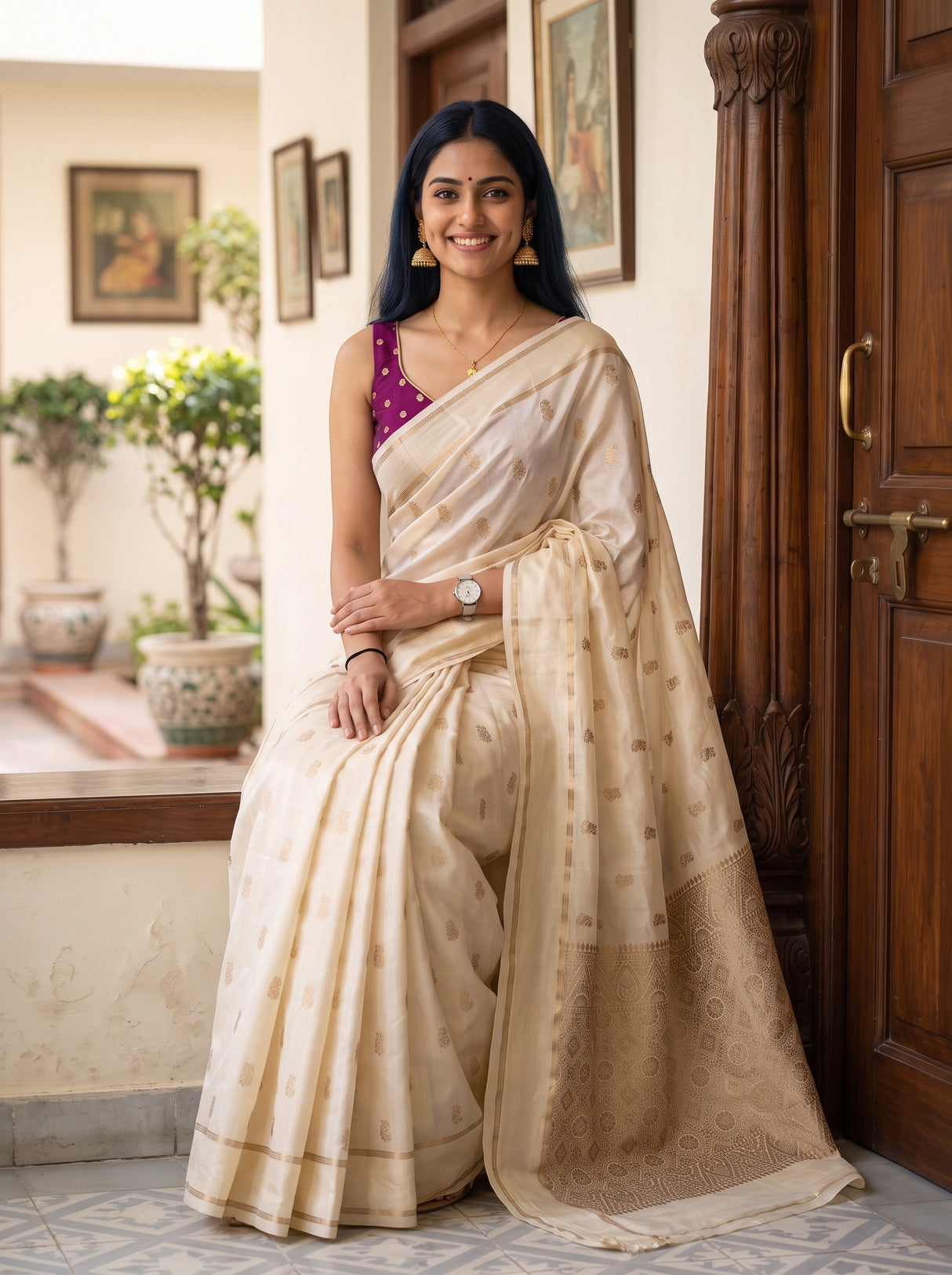 MIMOSA Half White Saree Saree — pose 8 styling detail