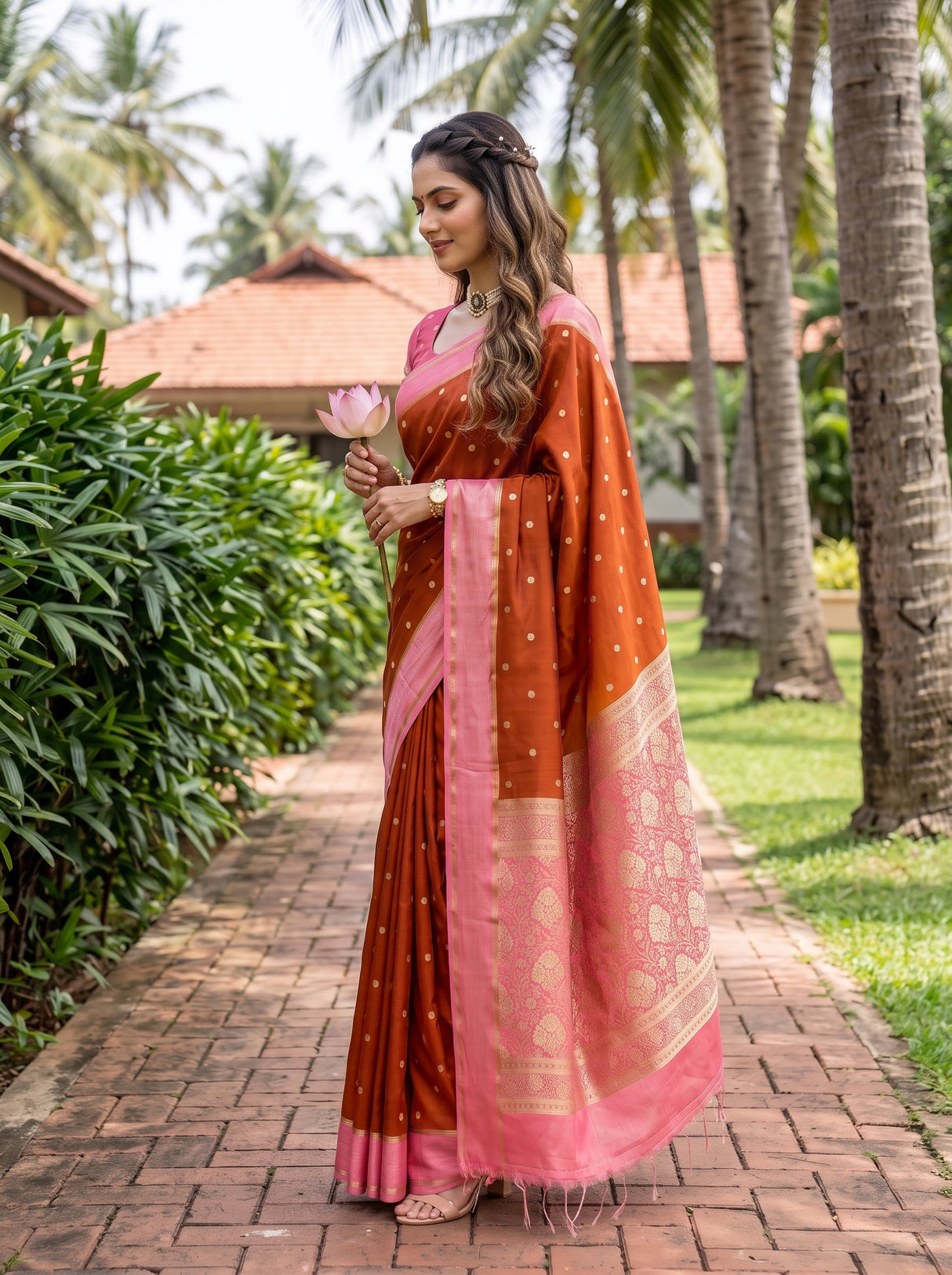 MIMOSA Mustard Mysore Silk crepe Saree — Close up of saree and border detail