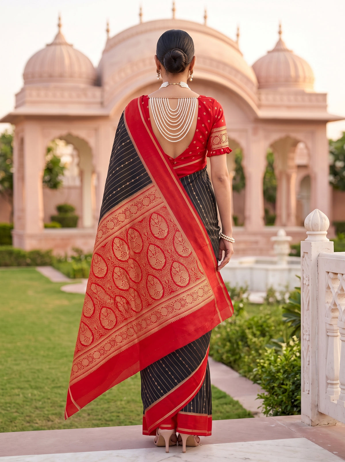 MIMOSA Black Mysore Silk Art Silk Saree — pose 2 styling detail