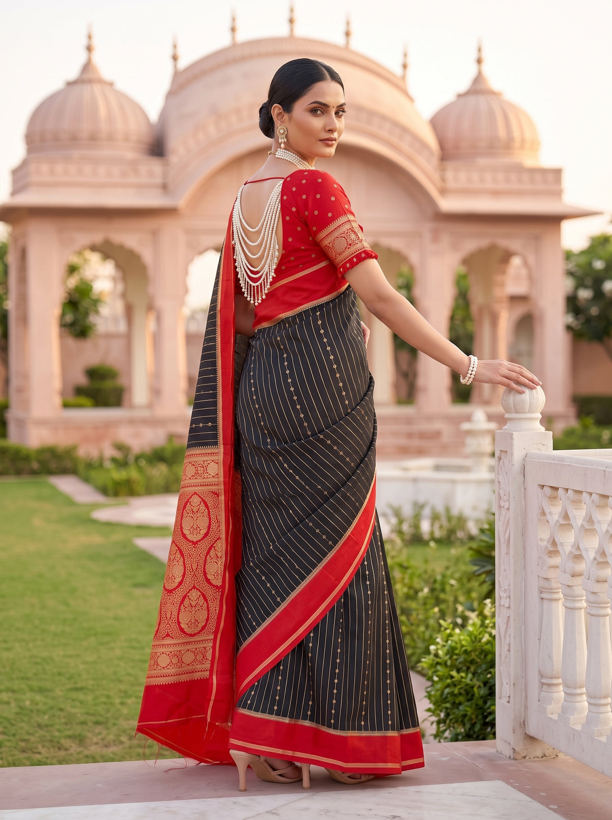 MIMOSA Black Mysore Silk Art Silk Saree — pose 4 styling detail