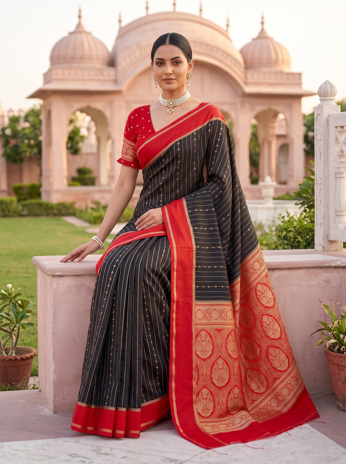 MIMOSA Black Mysore Silk Art Silk Saree — pose 8 styling detail