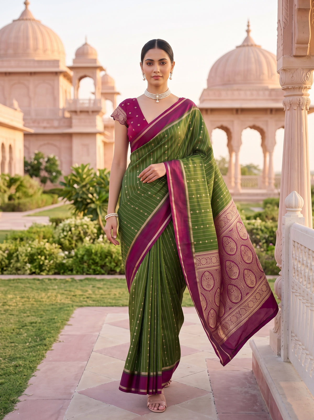 MIMOSA Olive Saree Saree — pose 5 styling detail