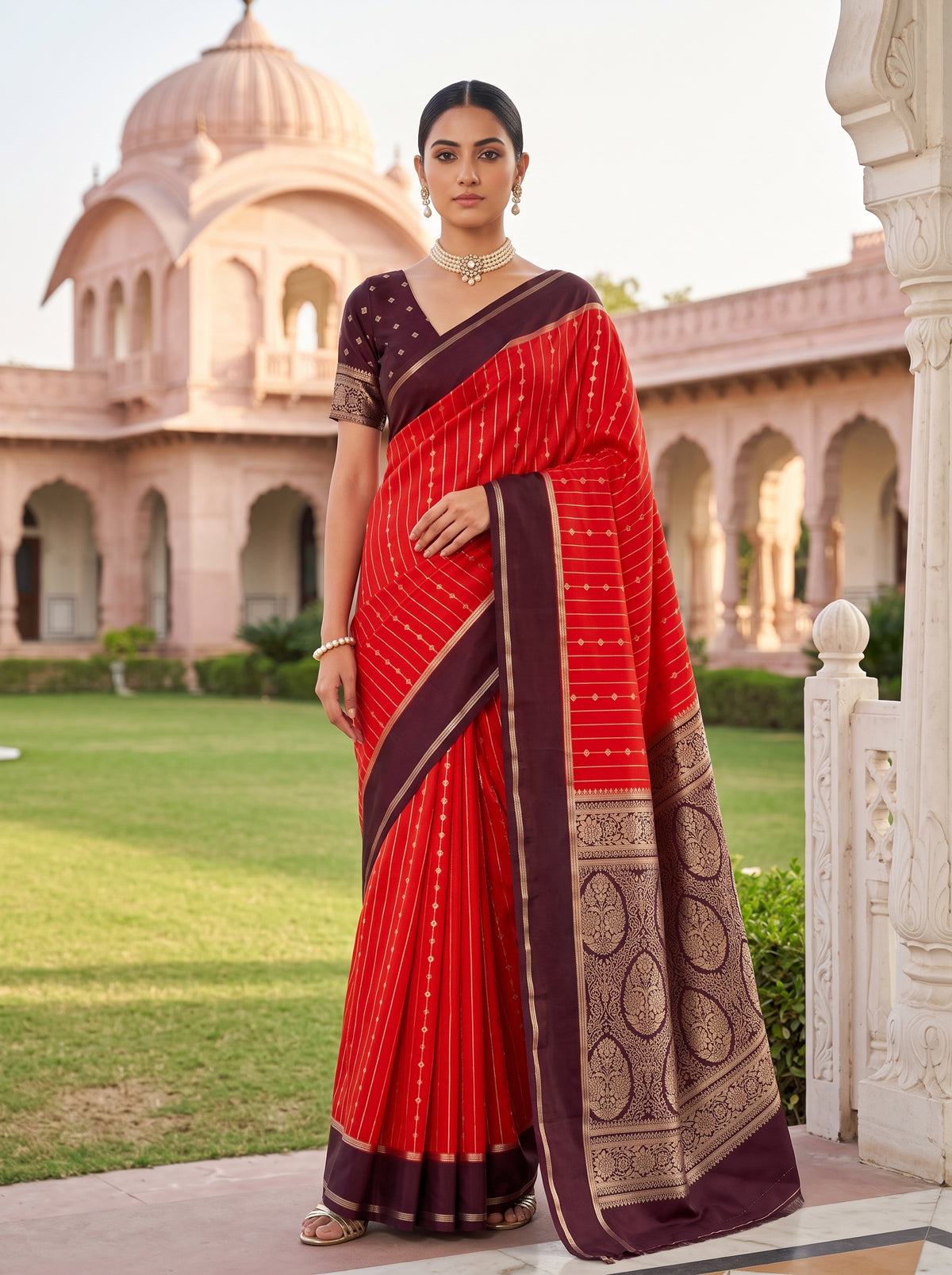 MIMOSA Orange Saree Saree — front view on mannequin