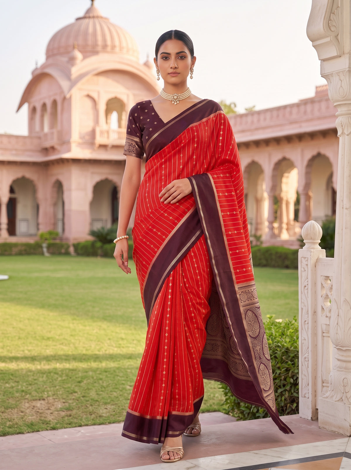 MIMOSA Orange Saree Saree — pose 5 styling detail