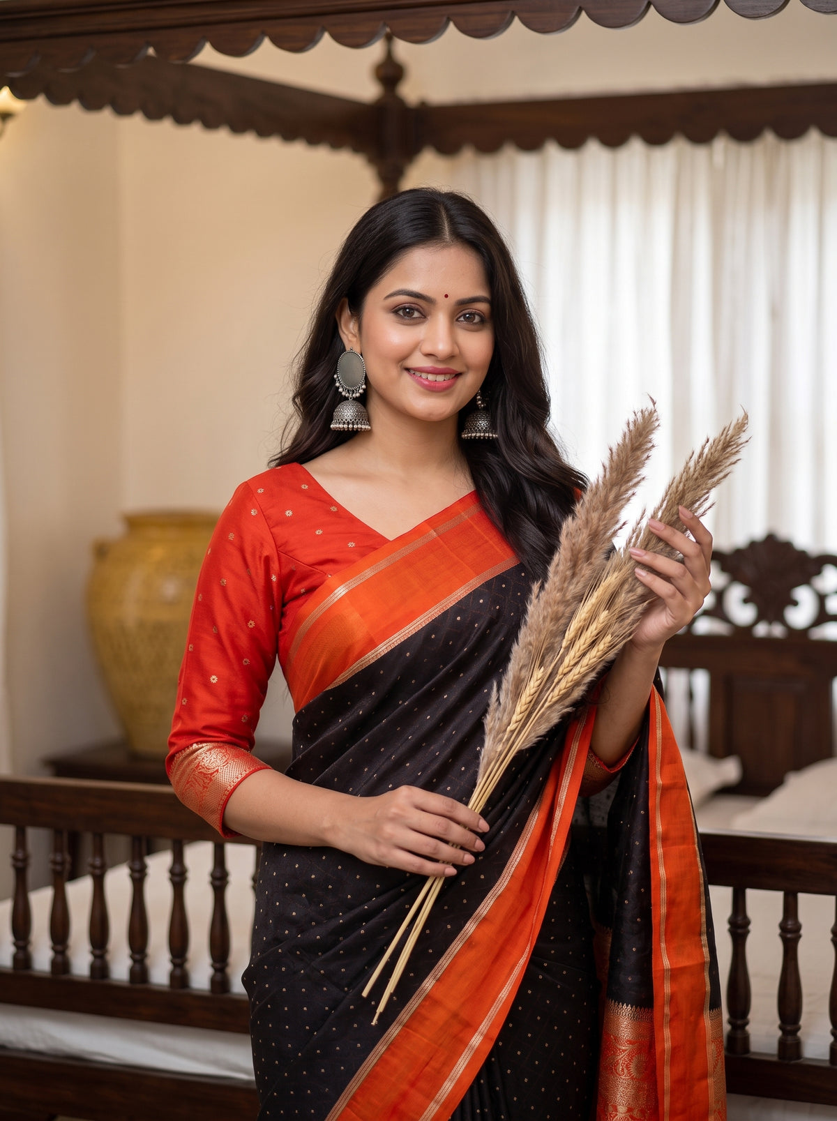 MIMOSA Chocolate Saree Saree — pose 10 styling detail