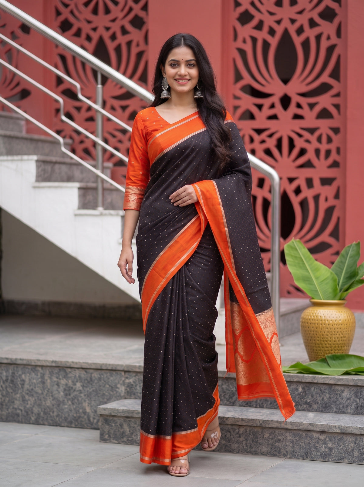 MIMOSA Chocolate Saree Saree — pose 6 styling detail