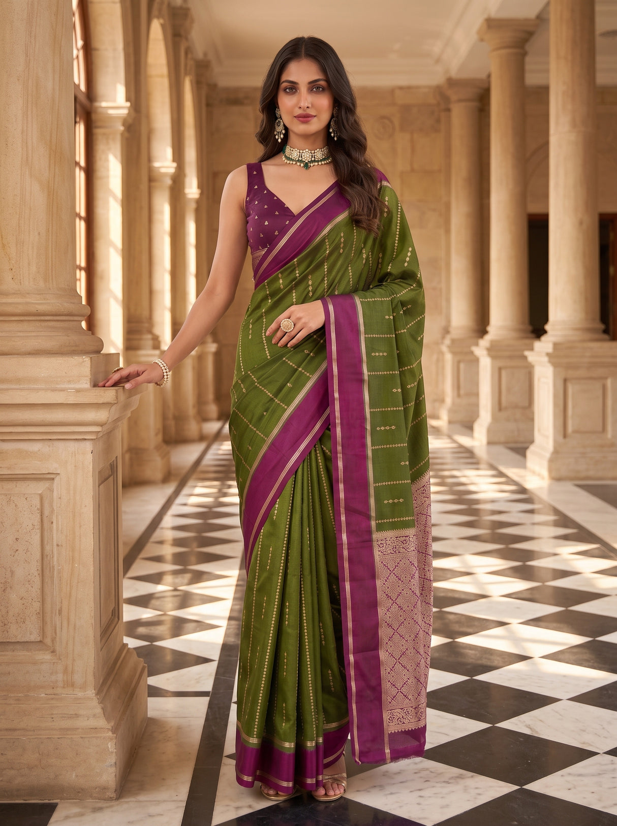 MIMOSA Olive Saree Saree — pose 4 styling detail