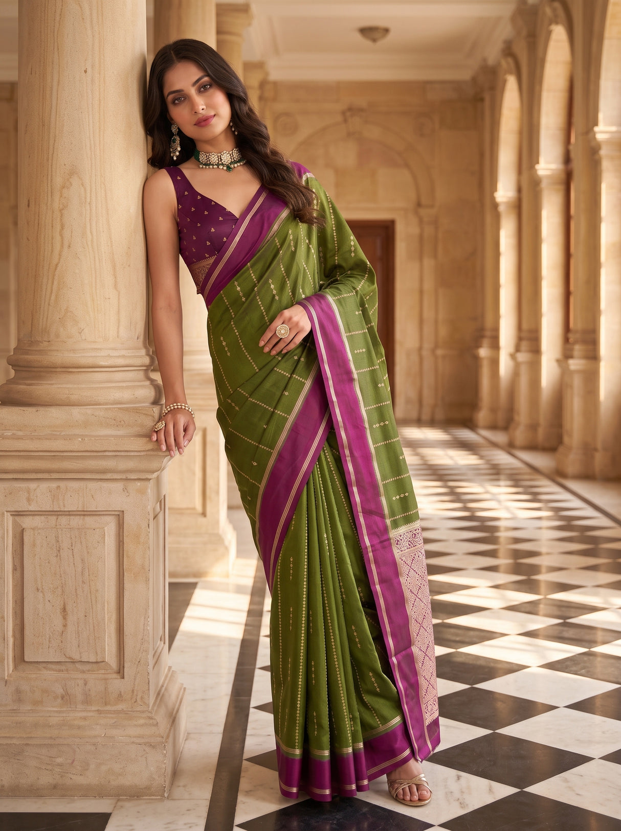 MIMOSA Olive Saree Saree — pose 5 styling detail