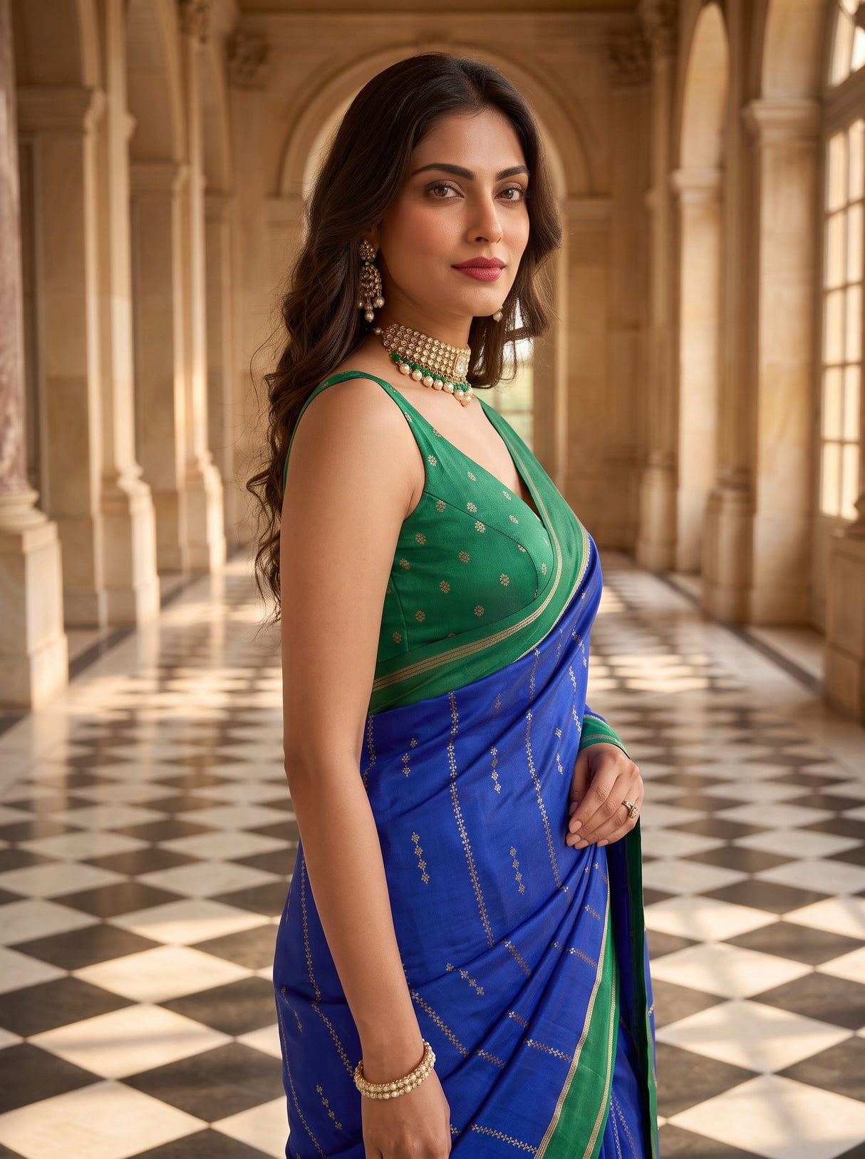 MIMOSA Royal Blue Saree Saree — pose 10 styling detail