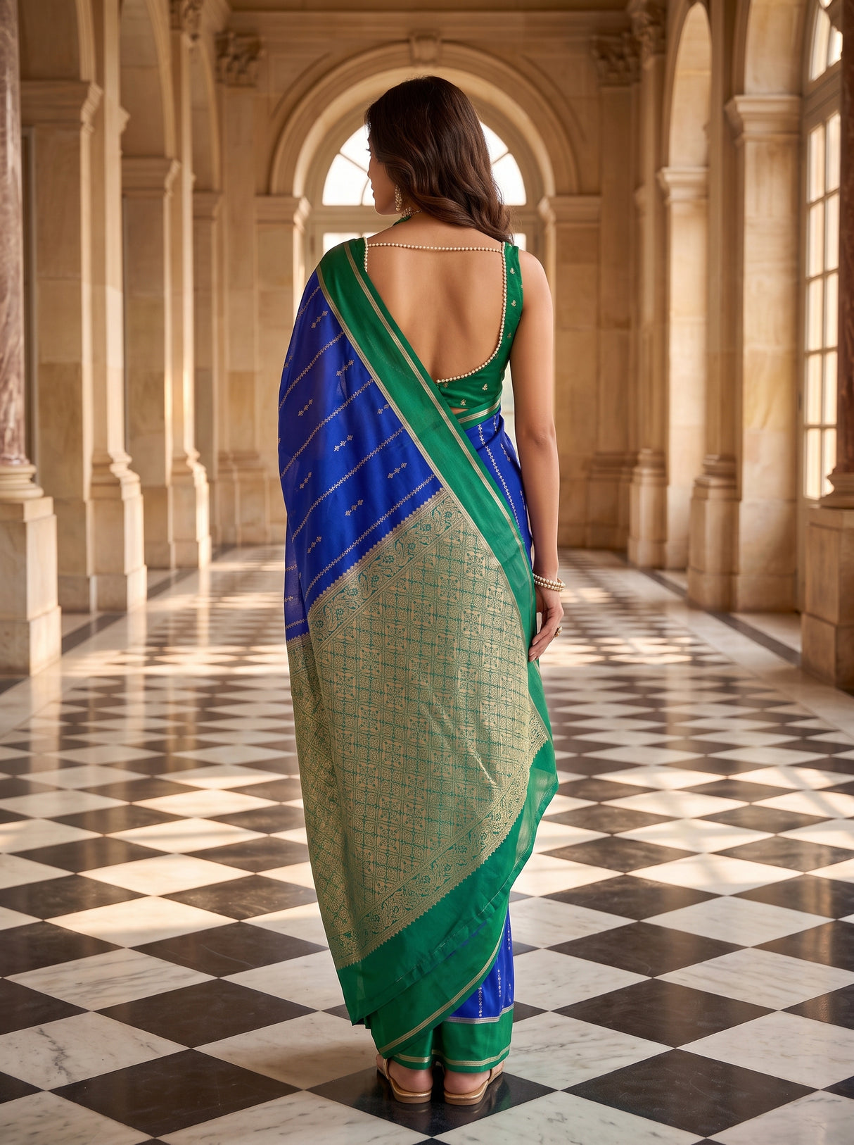 MIMOSA Royal Blue Saree Saree — pose 2 styling detail