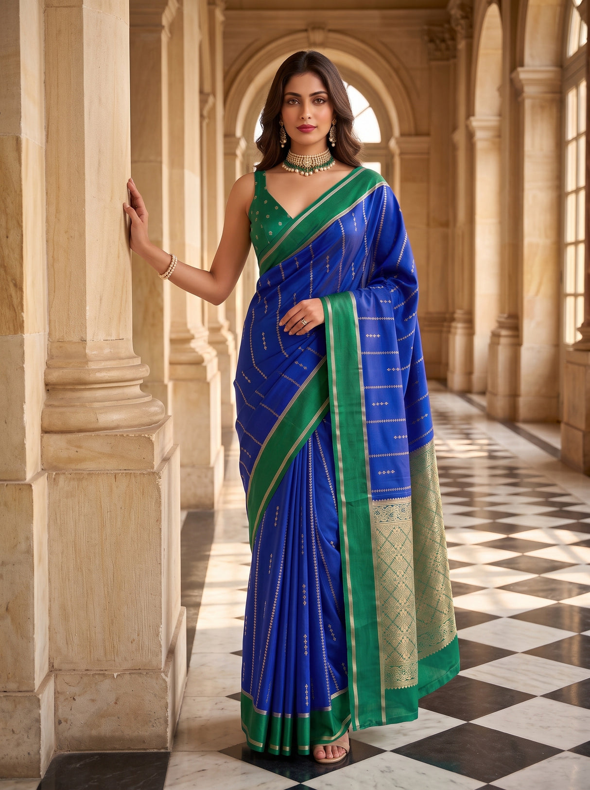 MIMOSA Royal Blue Saree Saree — pose 4 styling detail