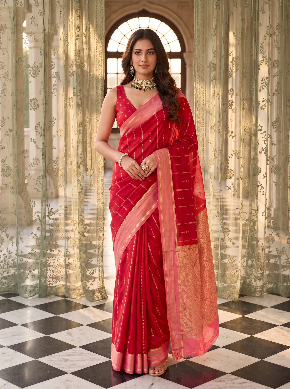 MIMOSA Red Saree Saree — pose 8 styling detail