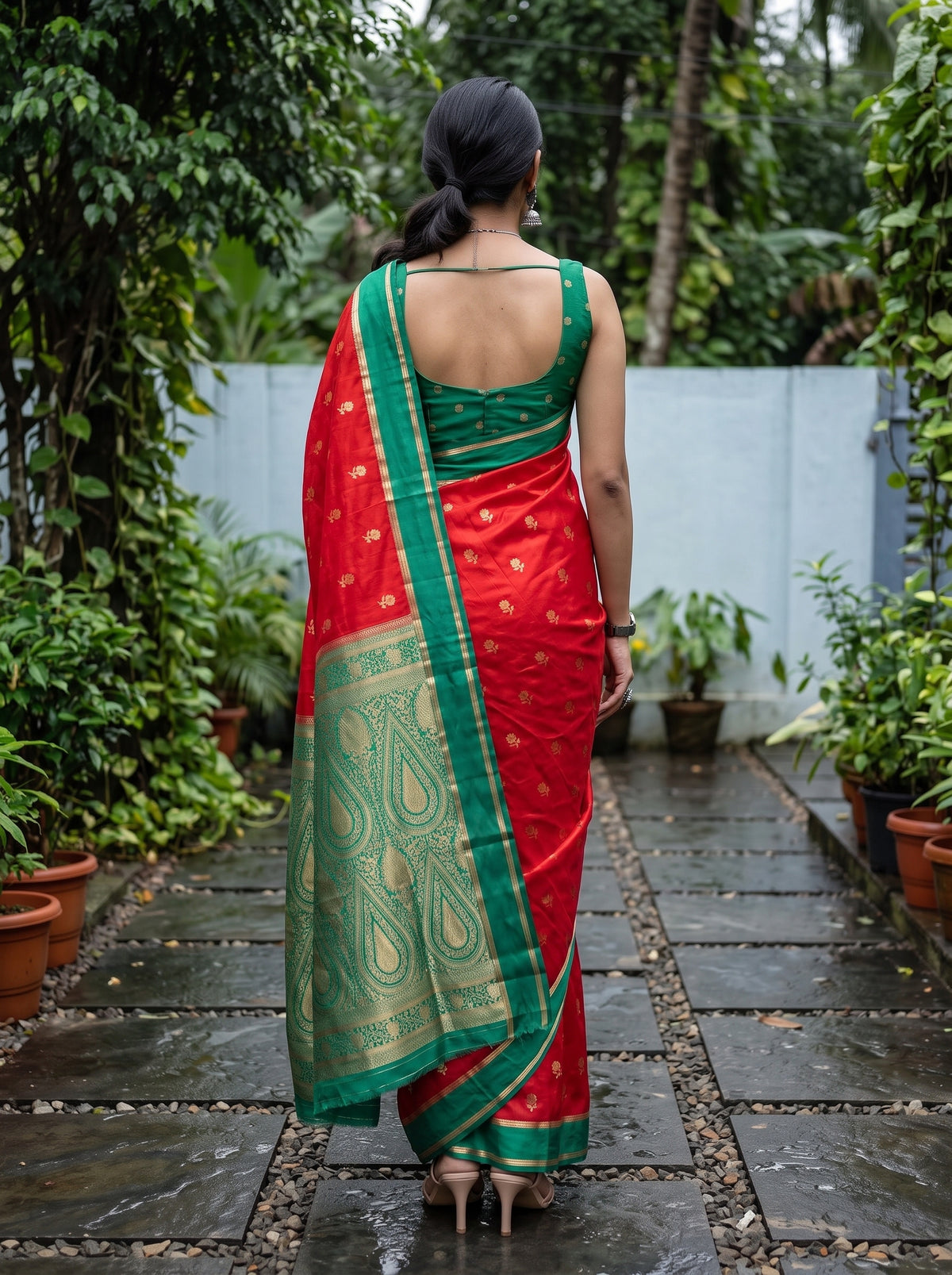 MIMOSA Red Mysore Silk Saree — pose 2 styling detail