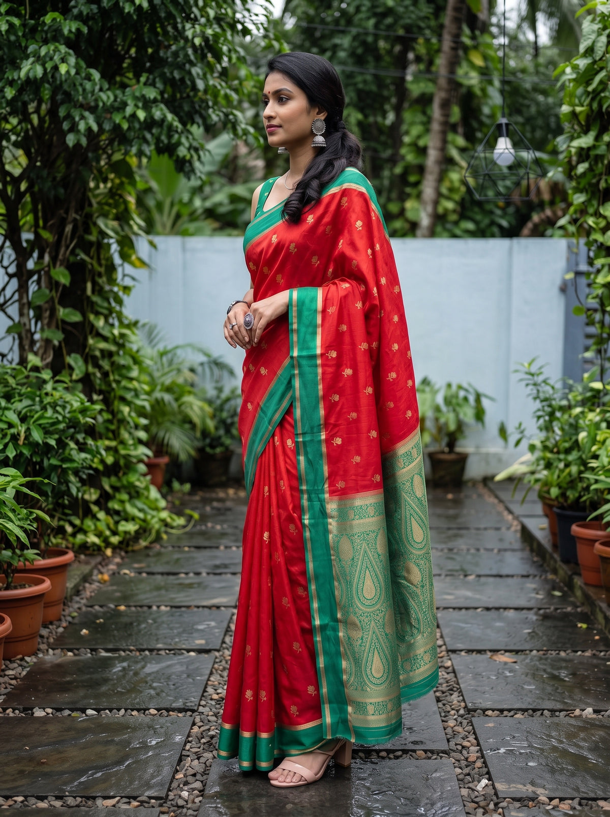 MIMOSA Red Mysore Silk Saree — pose 3 styling detail