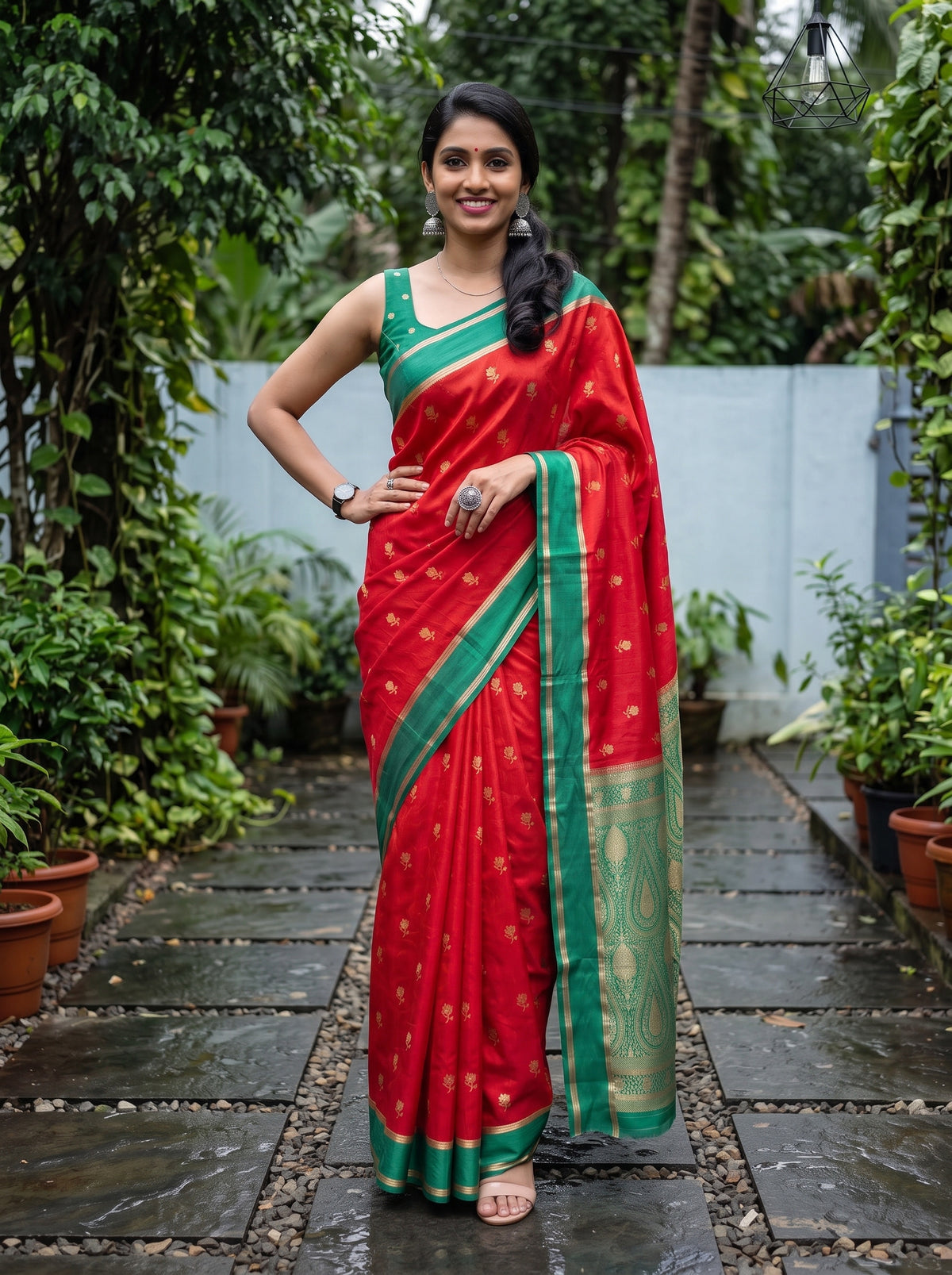 MIMOSA Red Mysore Silk Saree — pose 4 styling detail